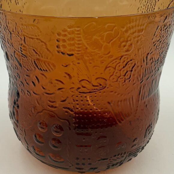 RARE Vintage 1970 Nuutajarvi Notsjo Designer Oiva Toikka Fauna Amber Glass Bowl - Picture 1 of 8